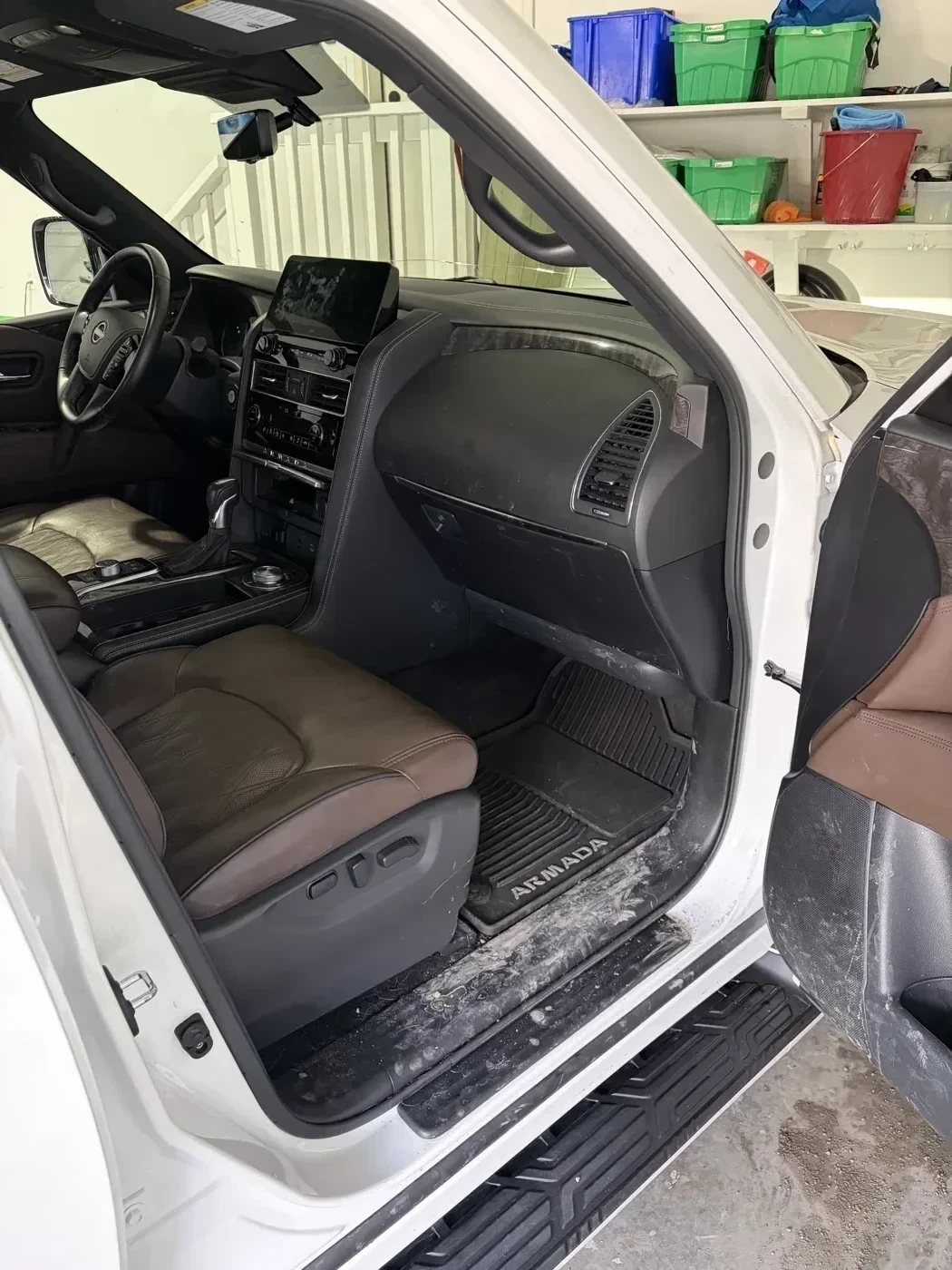 Nissan Armada interior before detailing — close up